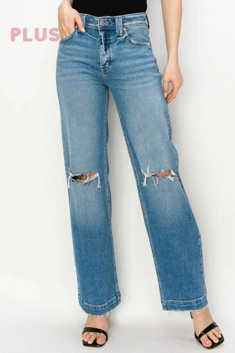 Plus Size-High Rise Straight Leg Jeans