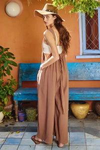 Wide Leg Solid Suspender Pants