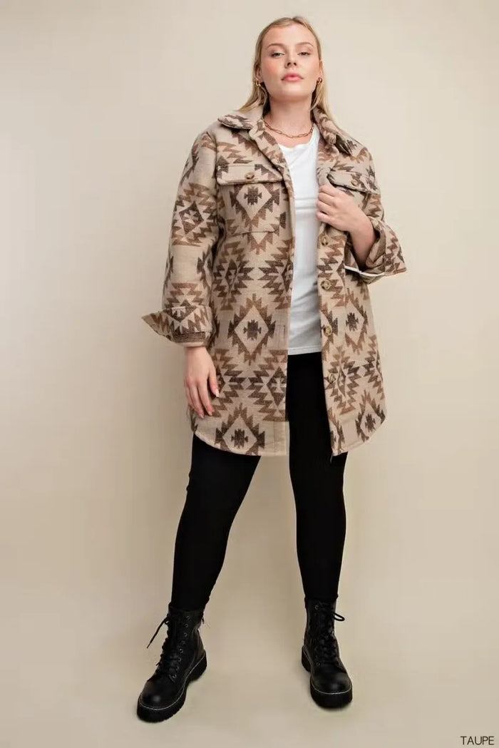 Plus Size-Pocket Coat With Patch Breast Pocket