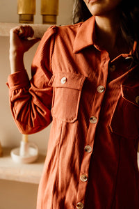 Corduroy Button Down Shirt Dress