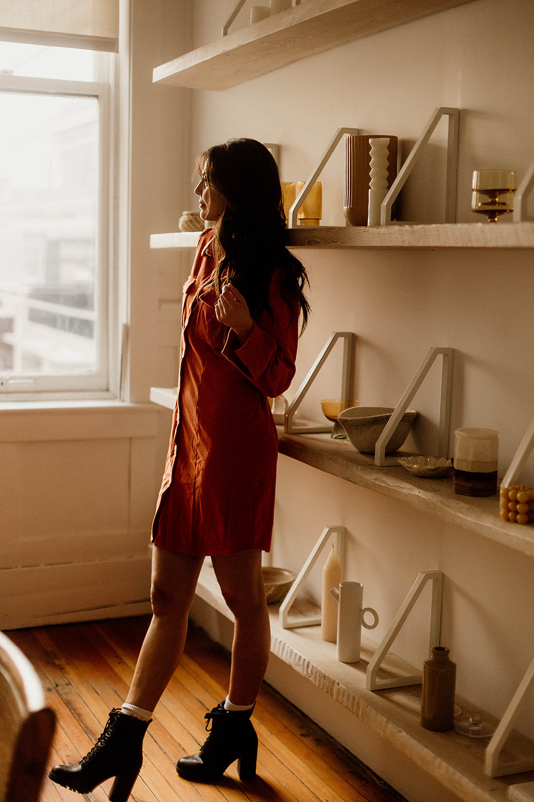 Corduroy Button Down Shirt Dress