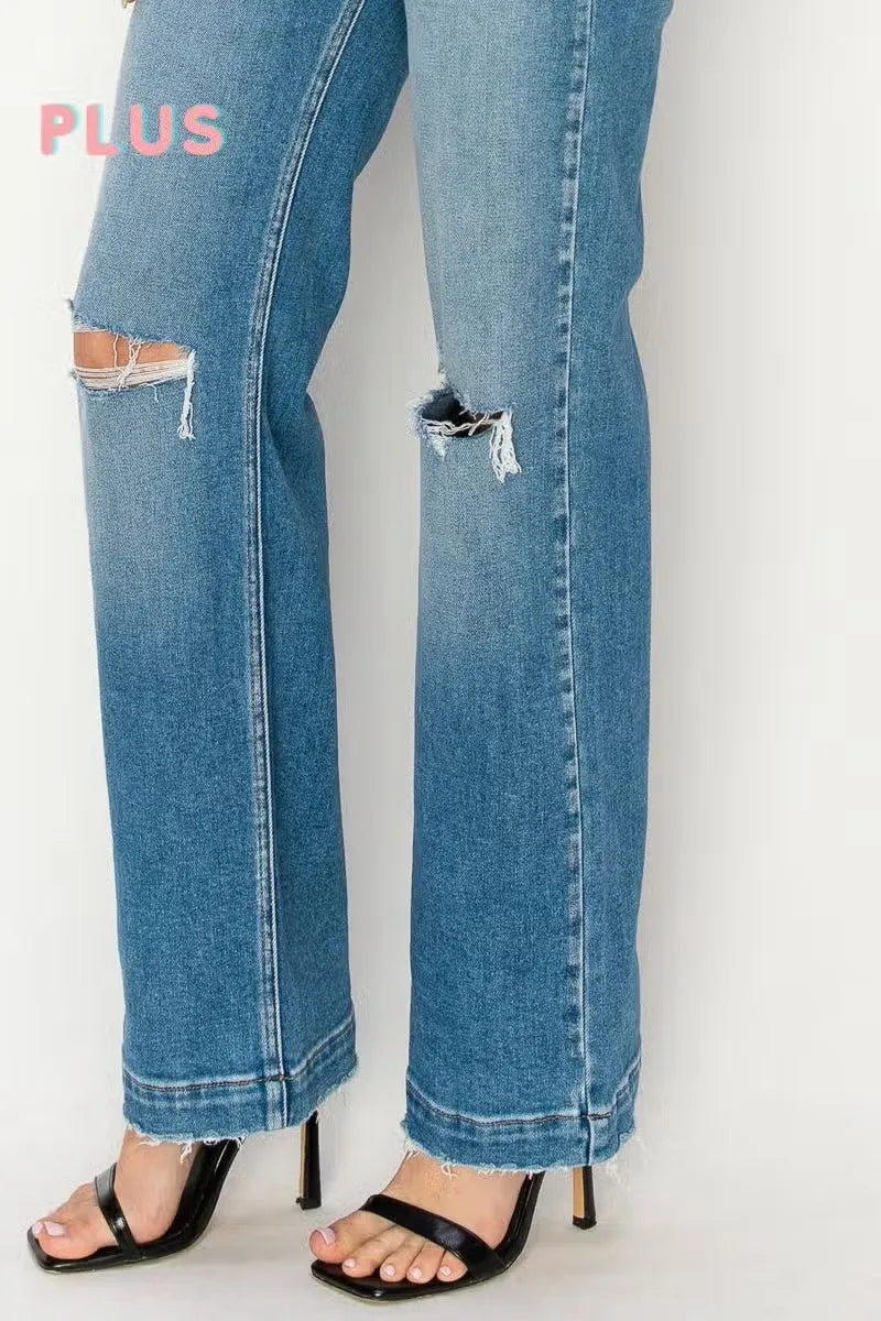 Plus Size-High Rise Straight Leg Jeans