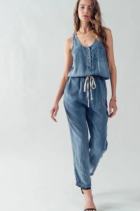 Drawstring Sleeveless Jumpsuit