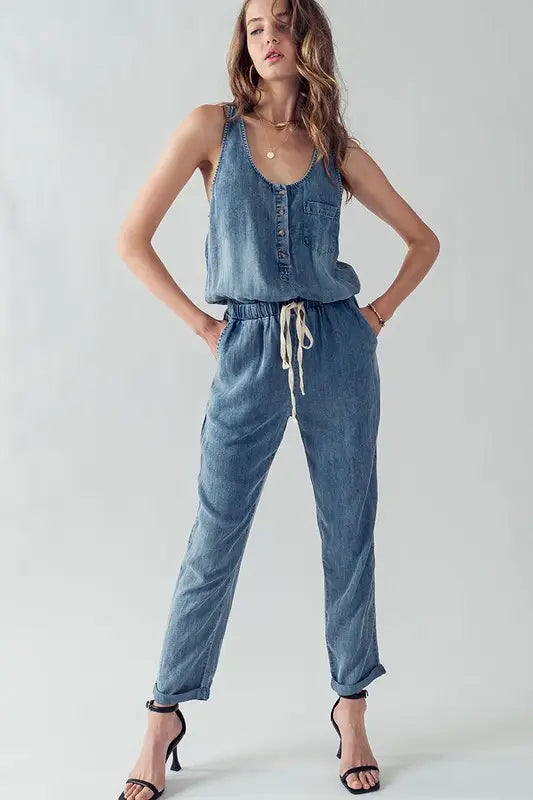 Drawstring Sleeveless Jumpsuit