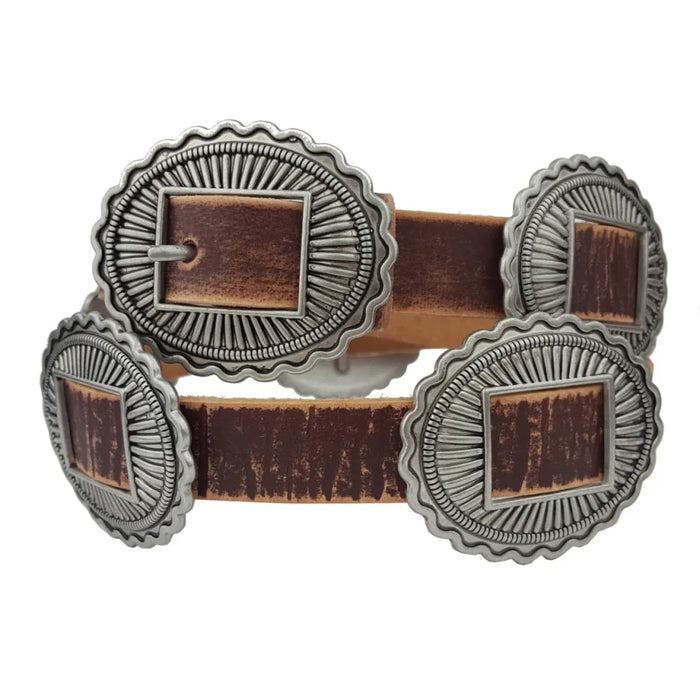 Western Distressed Leather Belt With Packed Concho