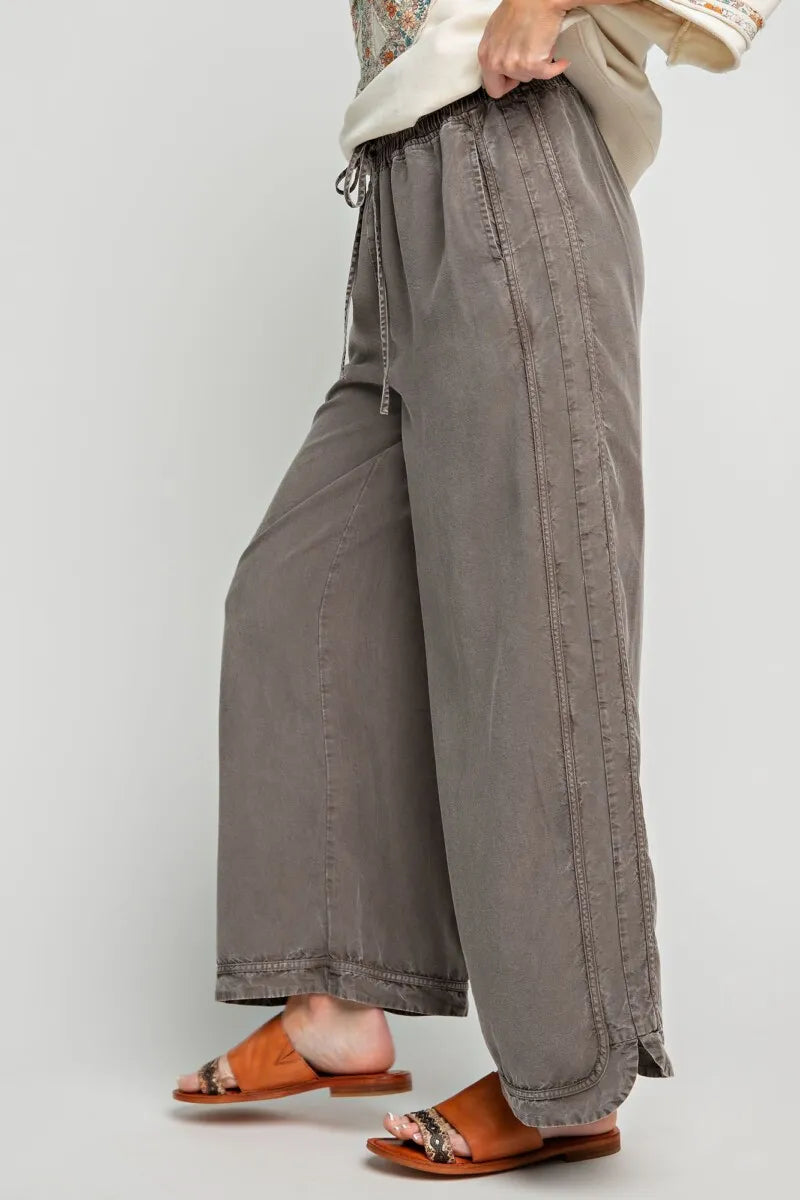 Mineral Wash Twill Wide Leg Pants