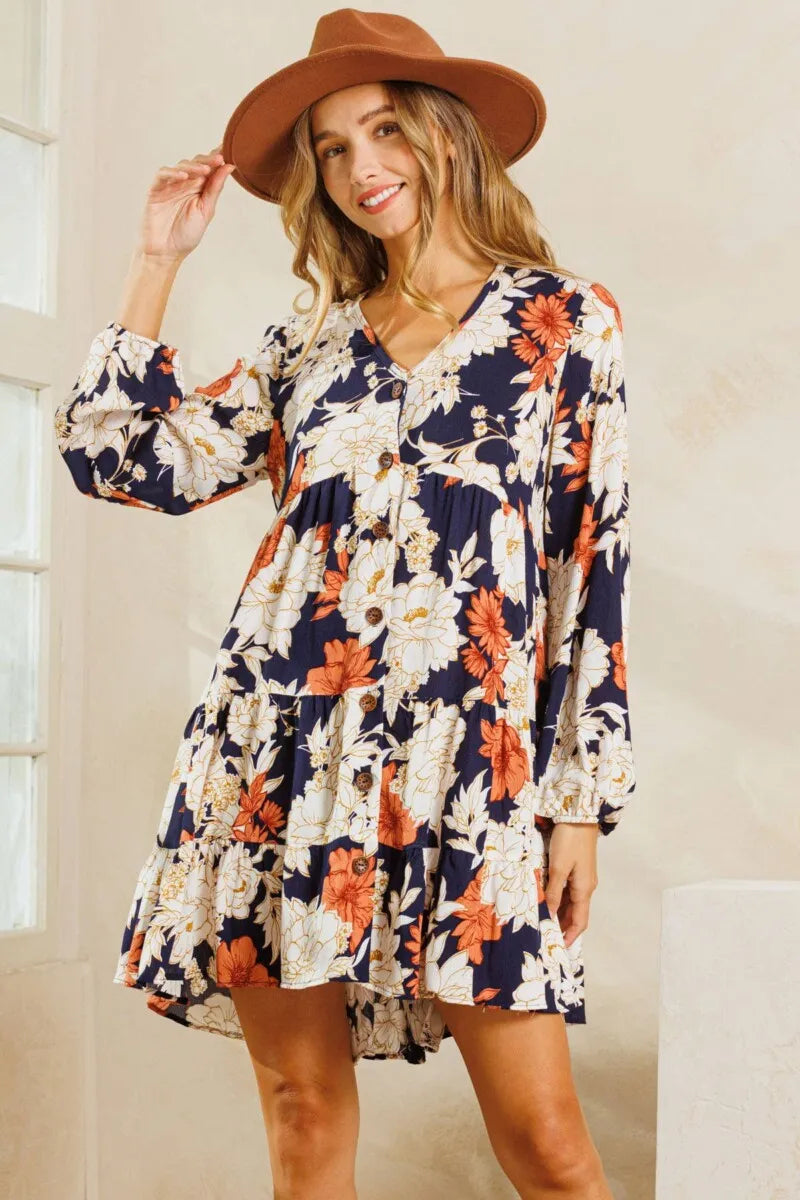 Floral V-Neck Tiered Mini Dress