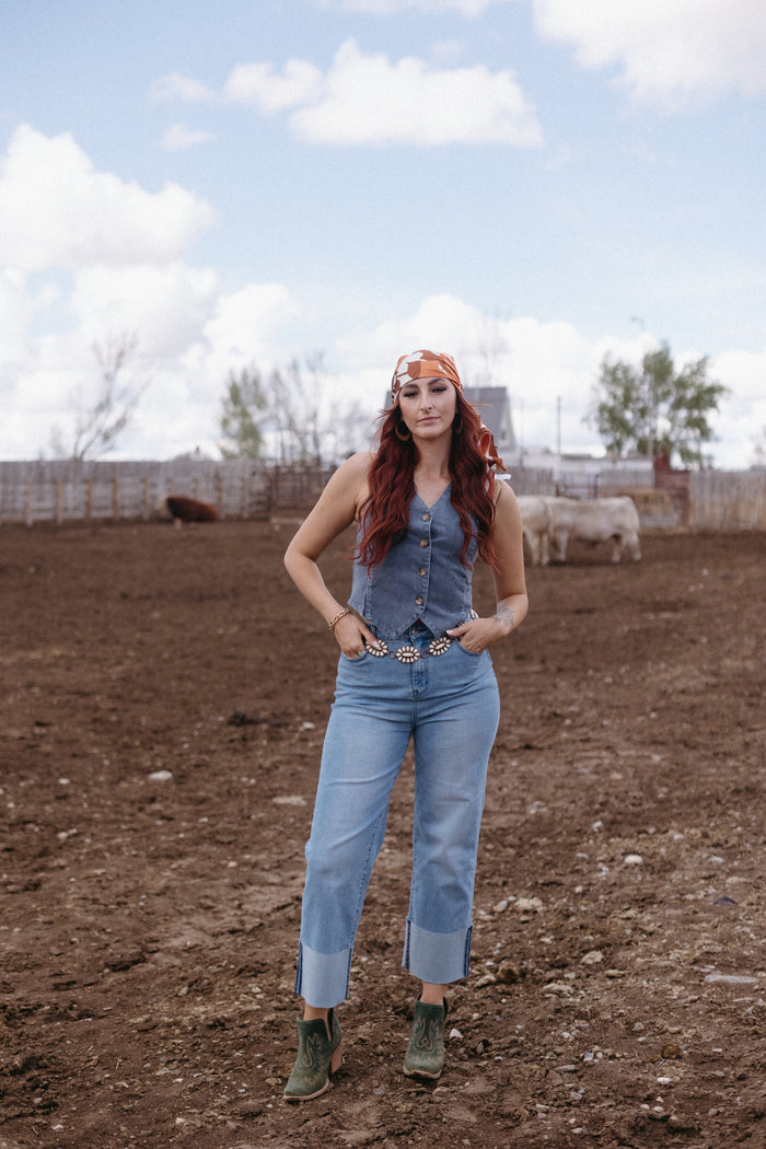 Straight Leg Boyfriend Fit Cuffed Jeans