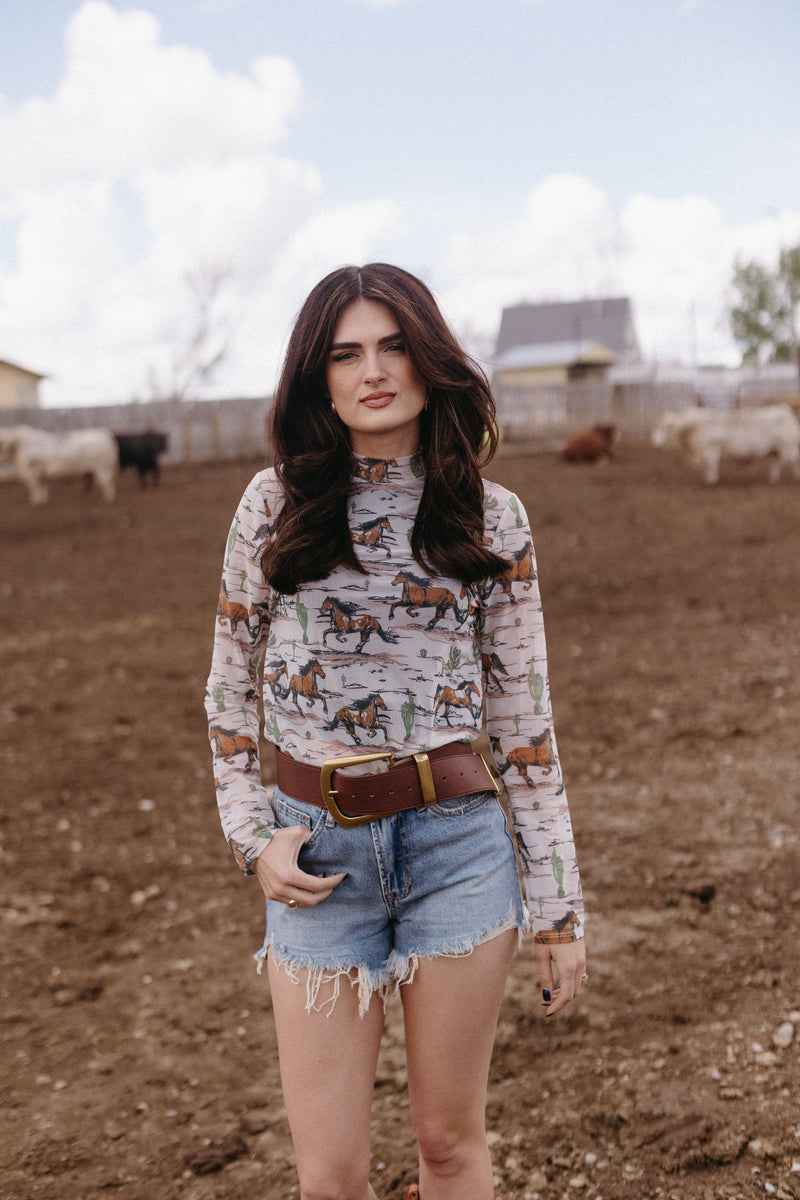 Western Horse Mesh Top