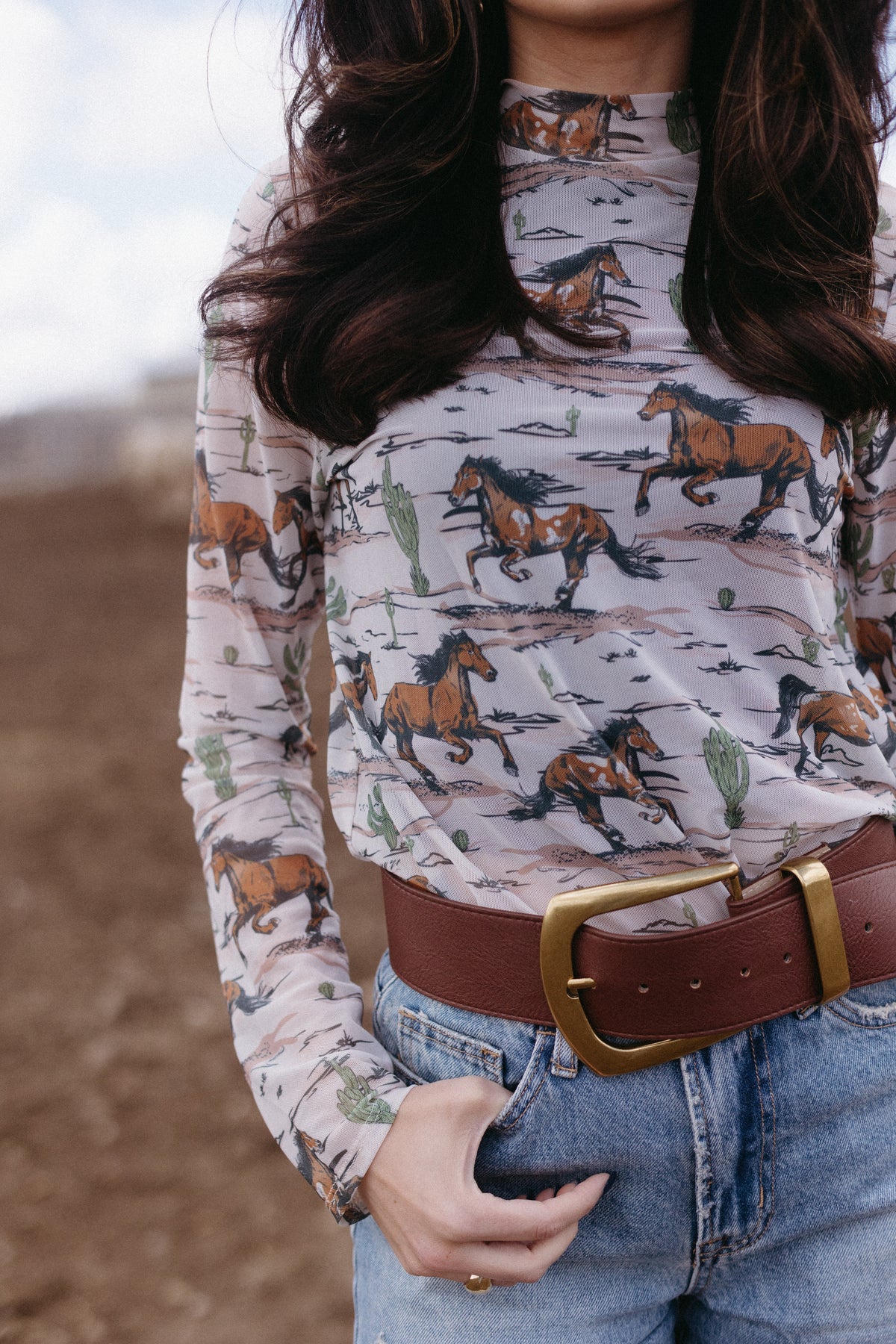 Western Horse Mesh Top