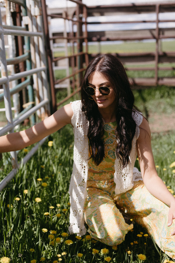 Sleeveless High-Low Crochet Cardigan