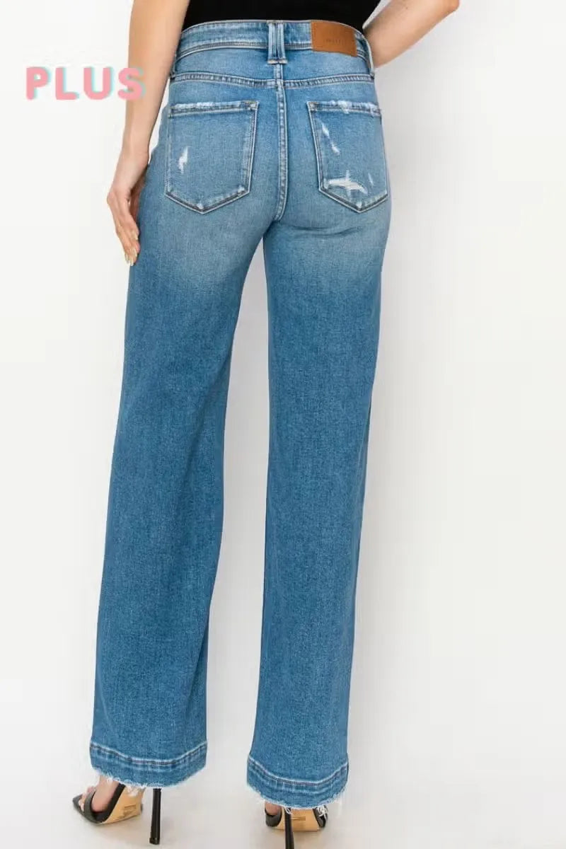 Plus Size-High Rise Straight Leg Jeans