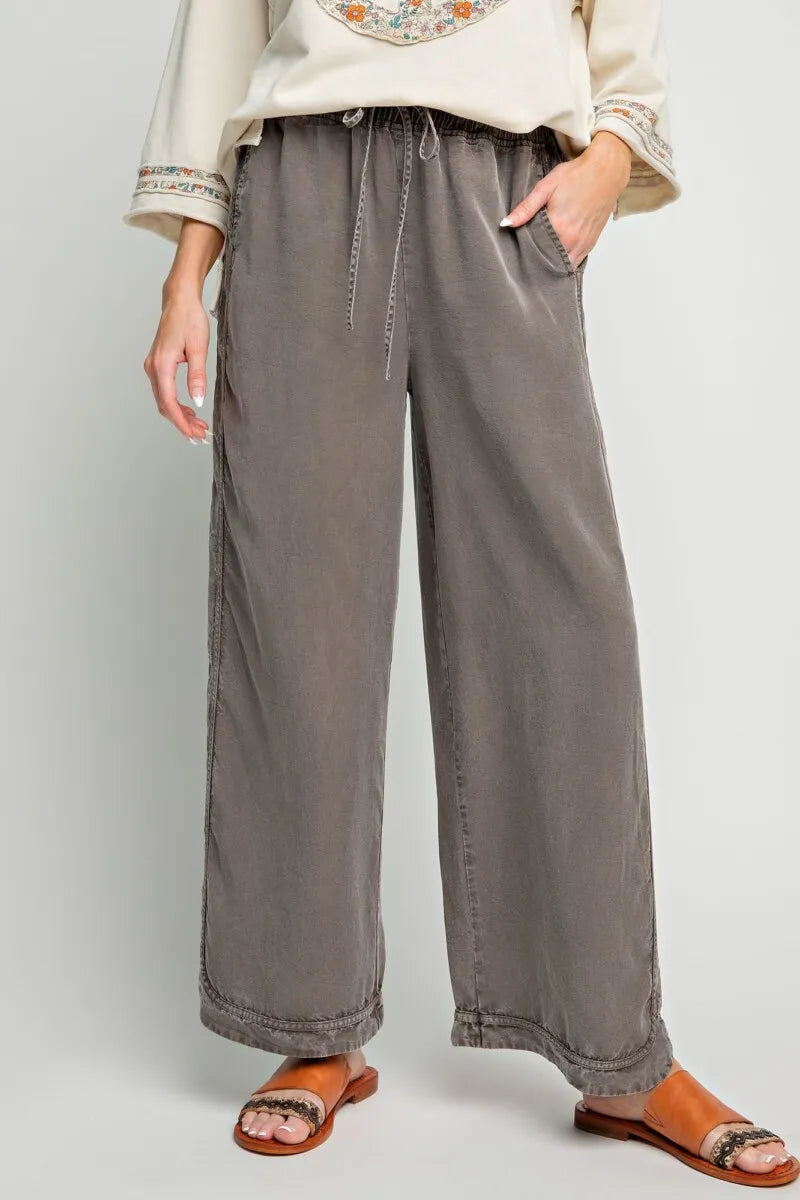 Mineral Wash Twill Wide Leg Pants