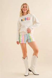 Embroidered 'RODEO' Pullover Sweater