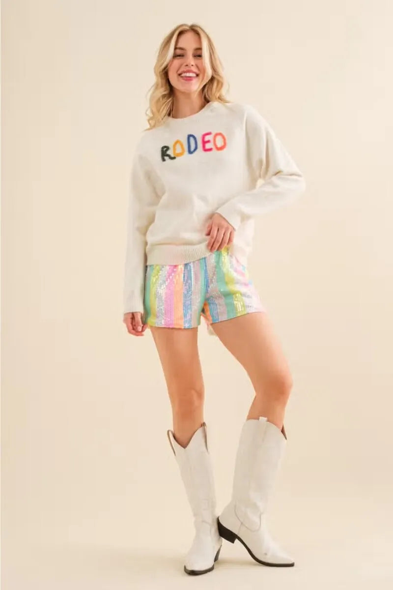 Embroidered 'RODEO' Pullover Sweater