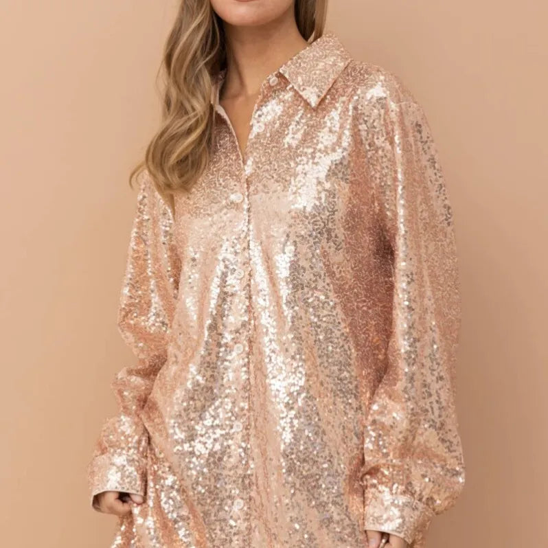 Sequin Button Up Sparkle Shirt Dress