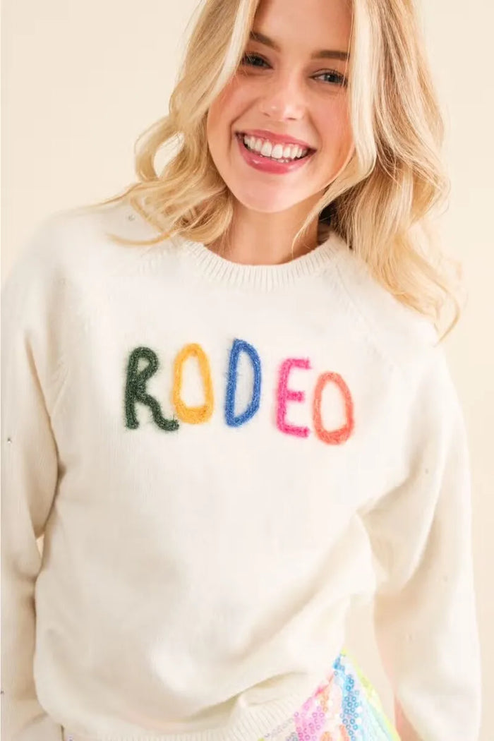 Embroidered 'RODEO' Pullover Sweater