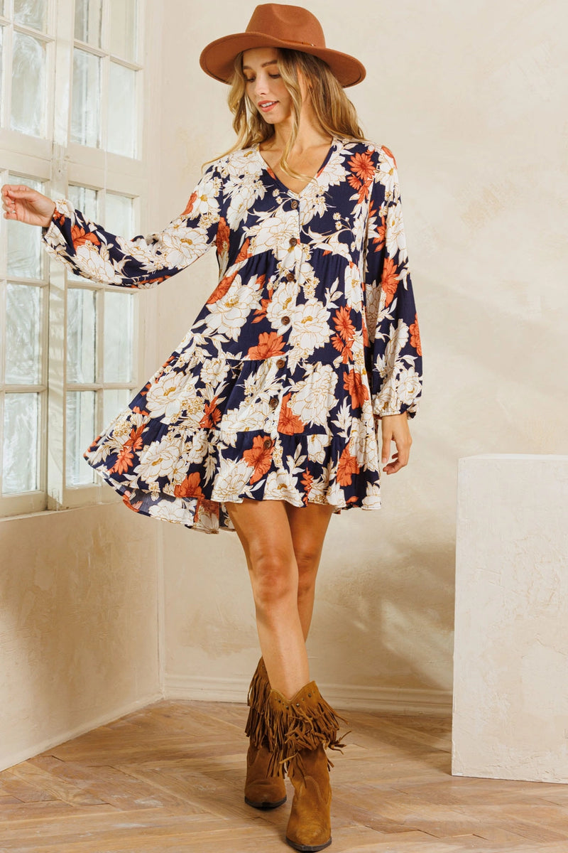 Floral V-Neck Tiered Mini Dress