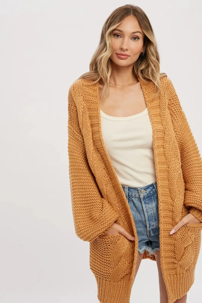 Chunky Cable Lantern Sleeve Cardigan