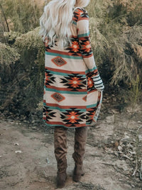 Plus Size-Geometric Long Cardigan