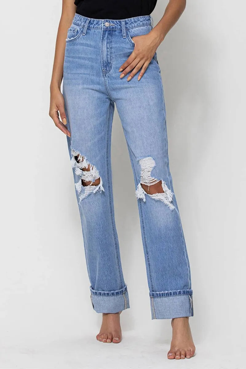 Distressed 90's Straight Leg Jeans