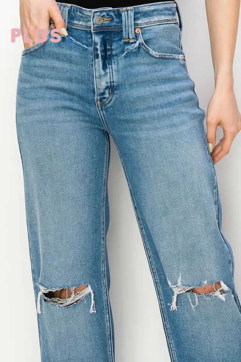 Plus Size-High Rise Straight Leg Jeans