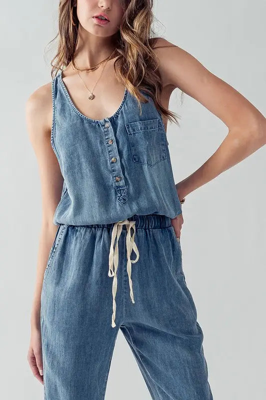 Drawstring Sleeveless Jumpsuit