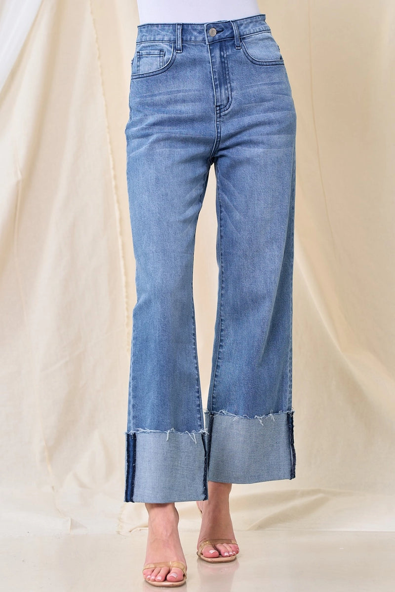 Straight Leg Boyfriend Fit Cuffed Jeans