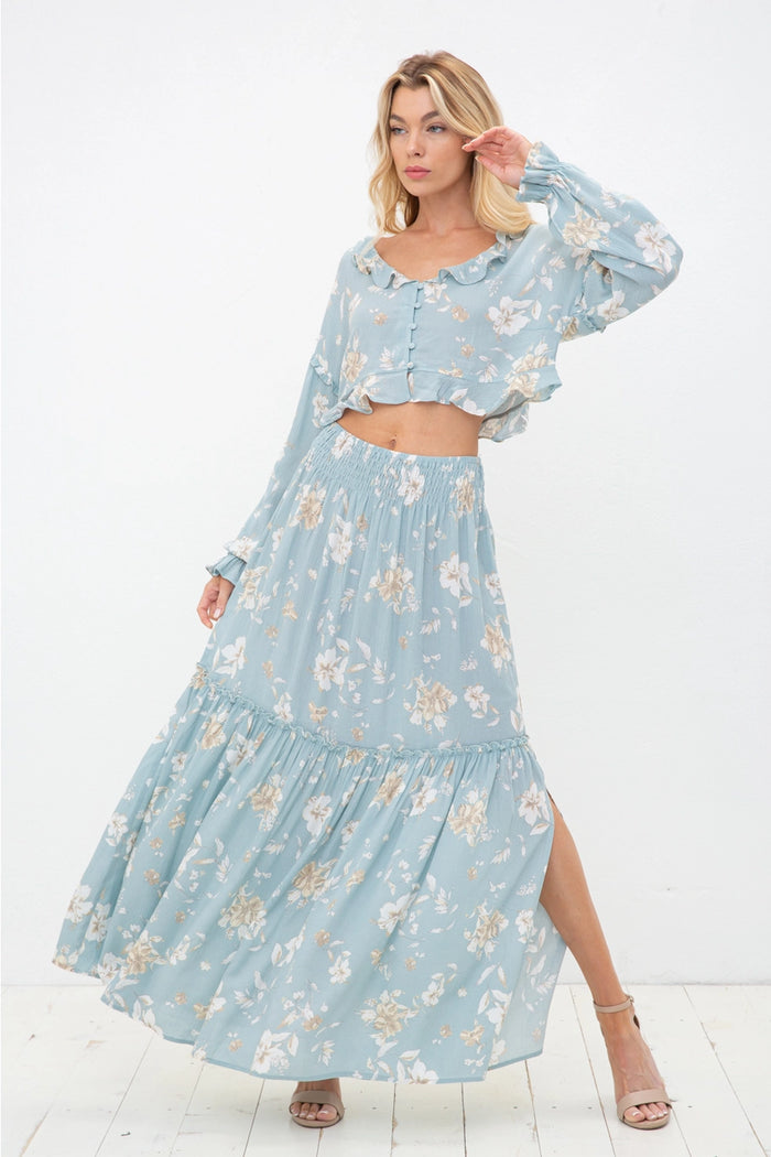 Belle - Floral Ruffle Smocked Waist Maxi Set