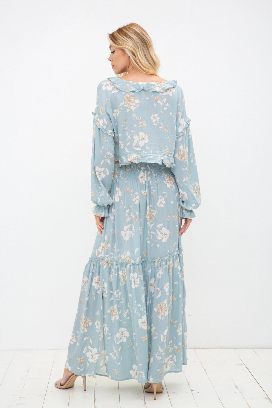 Belle - Floral Ruffle Smocked Waist Maxi Set