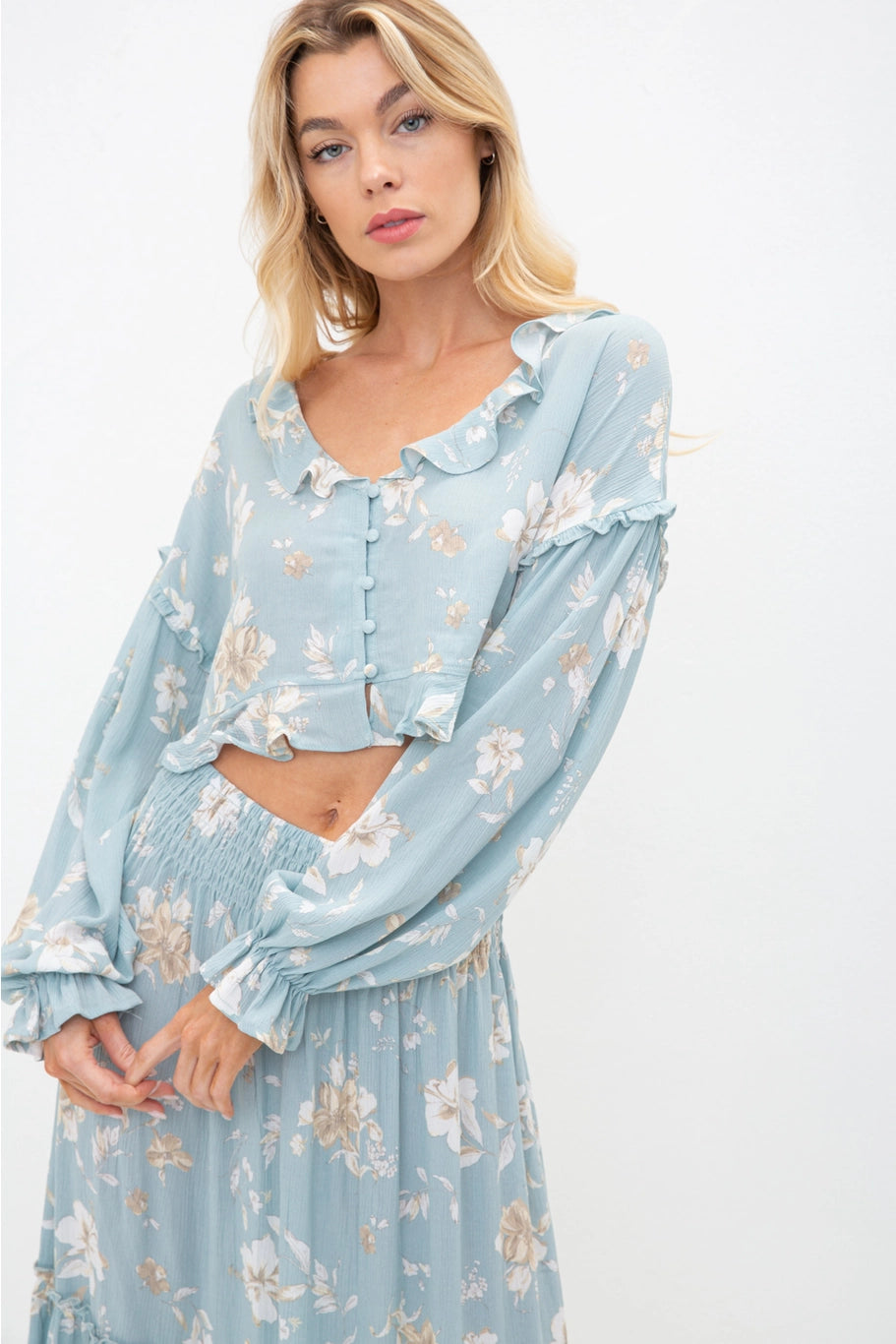 Belle - Floral Ruffle Smocked Waist Maxi Set