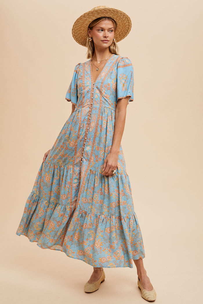 Audrey Border Print Midi Dress