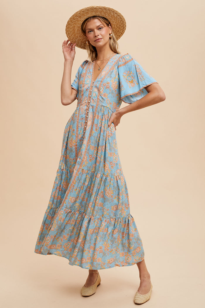 Audrey Border Print Midi Dress